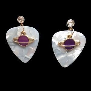 HAND Crafted Earrings Repurposed Guitar Picks Studs Purple is the new Red